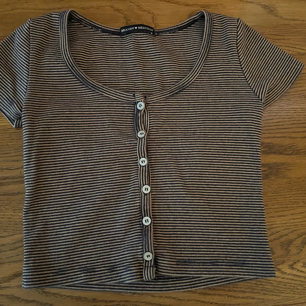 Brandy Melville striped crop tee with buttons